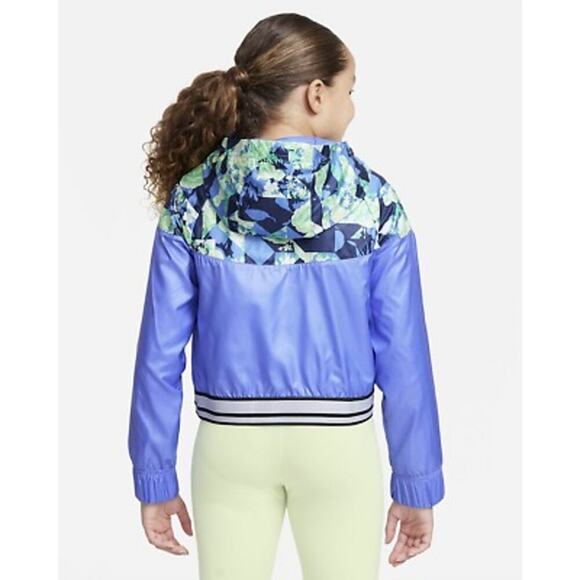 Nike Sportswear Windrunner Big Kids (Girls’) Printed Jacket DJ0706 Blue Raincoat - Picture 2 of 9